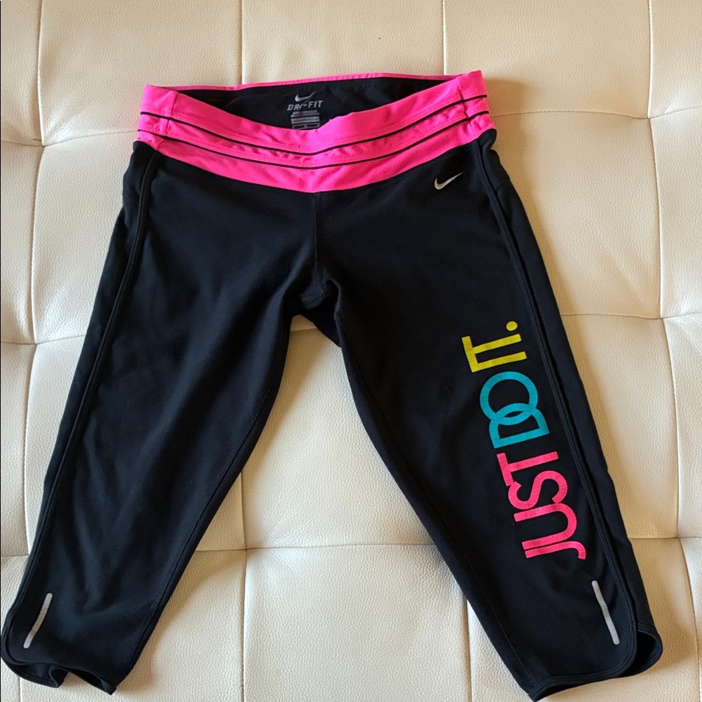 Nike Kids Black Leggings with Pink Waistband